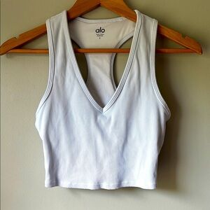 ALO yoga Goddess Ribbed  race back tank light blue size S